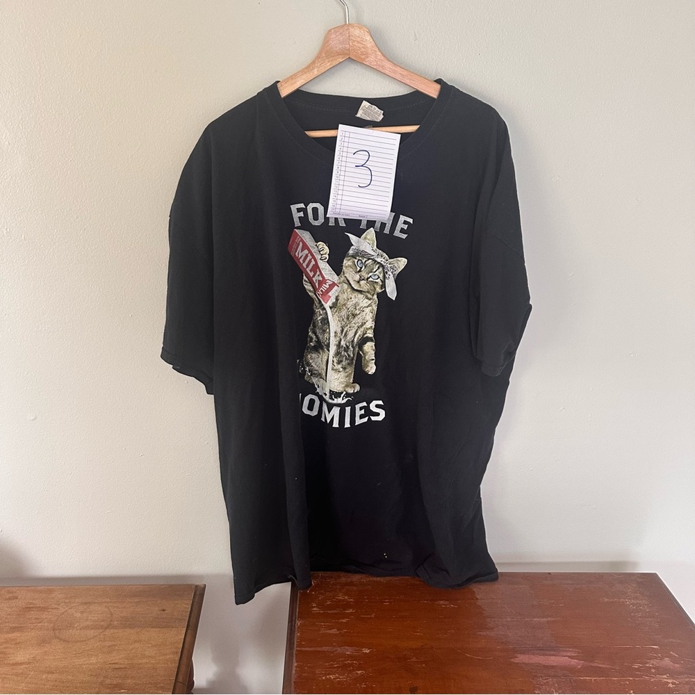 Black Graphic T-Shirt with Cat Print